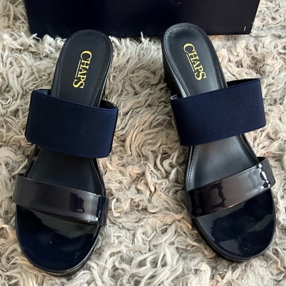 NWOB Chaps Blue Wedge Sandals - Picture 2 of 6